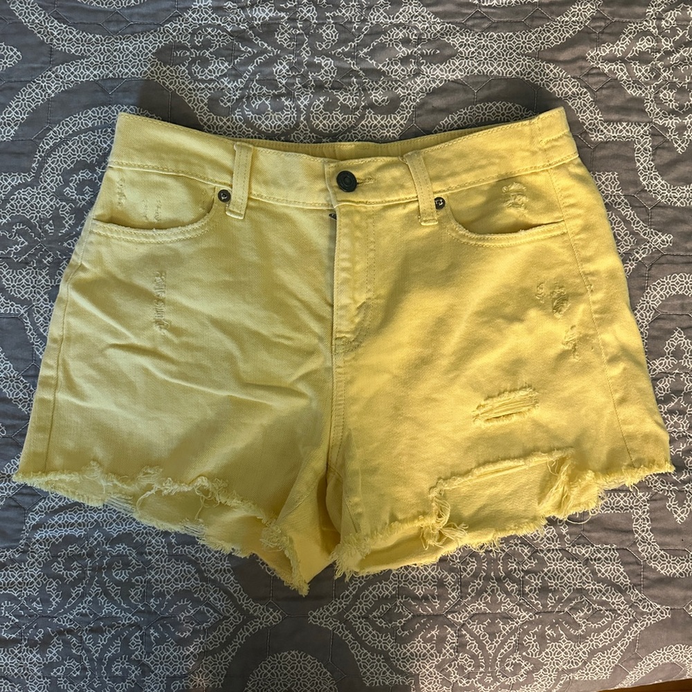 Aerie Yellow Distressed Jean Shorts